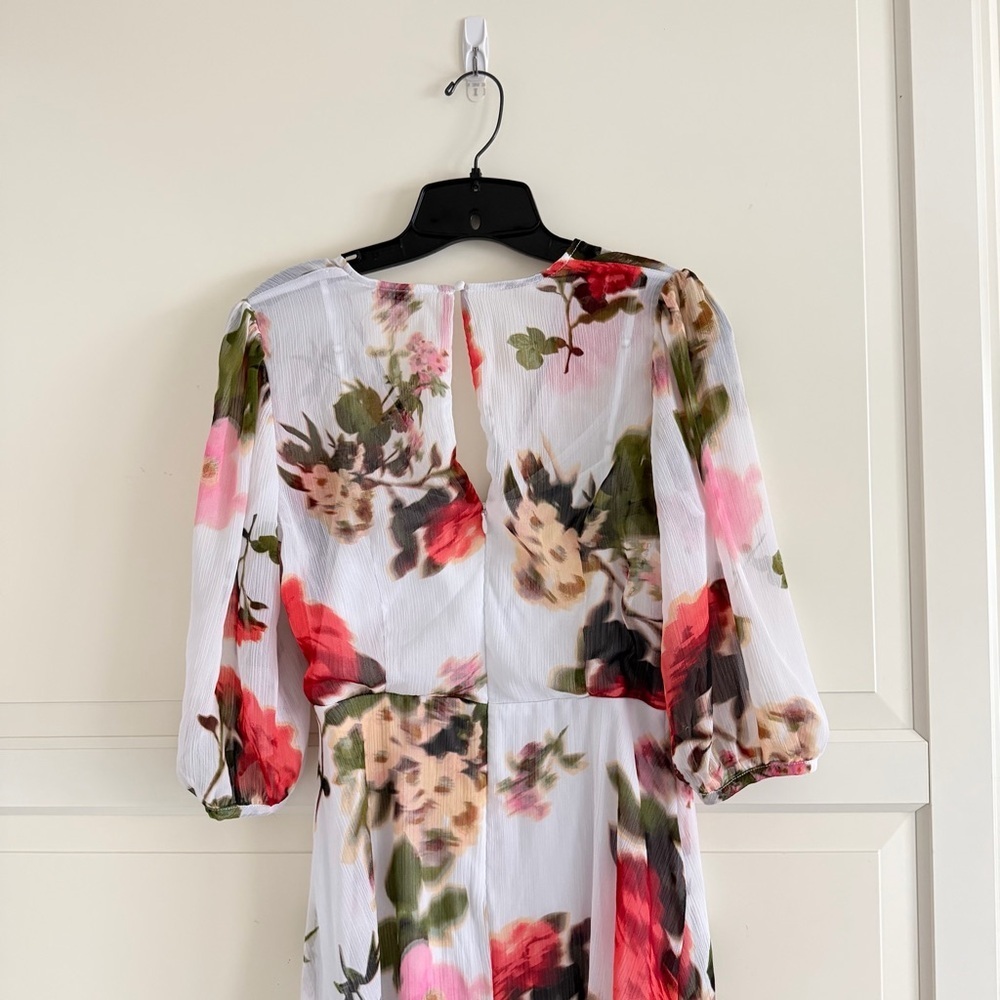 Calvin Klein White Floral-print Faux-wrap Chiffon High-low Dress 4 41894 - Picture 7 of 14